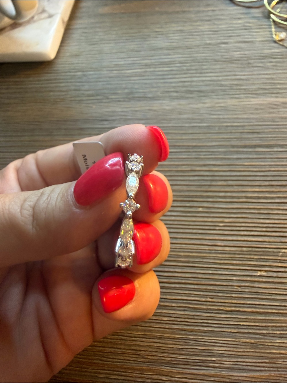Elegant marquise moissanite eternity ring- Silver size 8